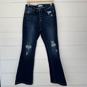 Kancan Women’s XL Harlowe Button Fly Flare Distressed Jeans